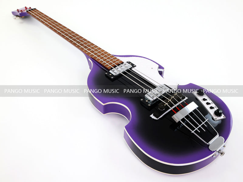 4 String Violin Semi-Hollow Electric Bass Guitar with Gloss Purple Black Burst Finish (HY-2571)
