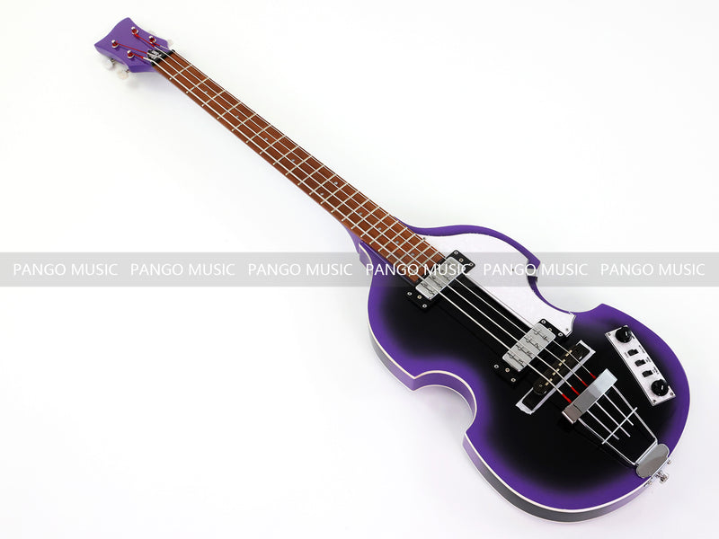 4 String Violin Semi-Hollow Electric Bass Guitar with Gloss Purple Black Burst Finish (HY-2571)