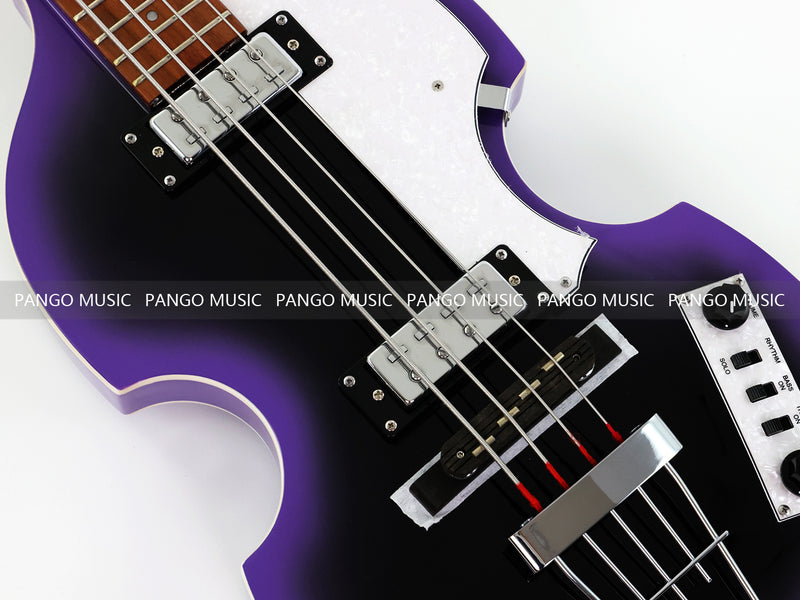 4 String Violin Semi-Hollow Electric Bass Guitar with Gloss Purple Black Burst Finish (HY-2571)