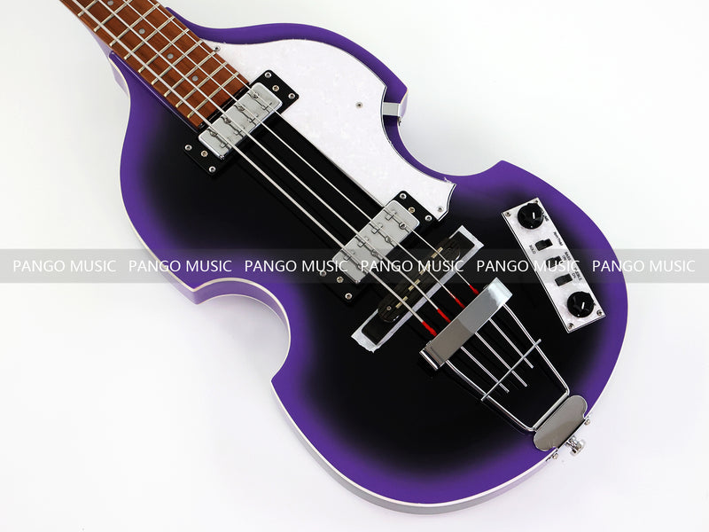 4 String Violin Semi-Hollow Electric Bass Guitar with Gloss Purple Black Burst Finish (HY-2571)
