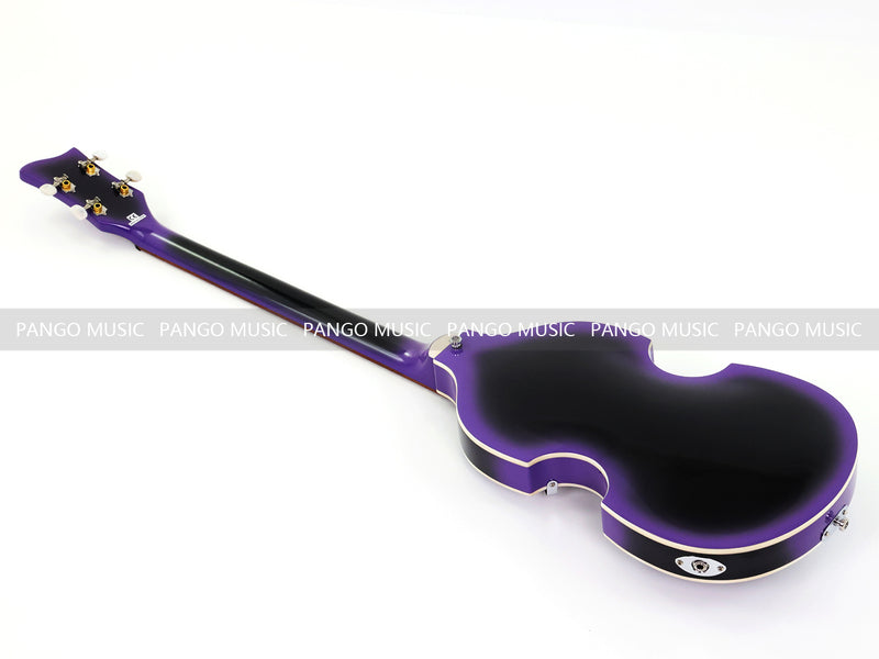 4 String Violin Semi-Hollow Electric Bass Guitar with Gloss Purple Black Burst Finish (HY-2571)