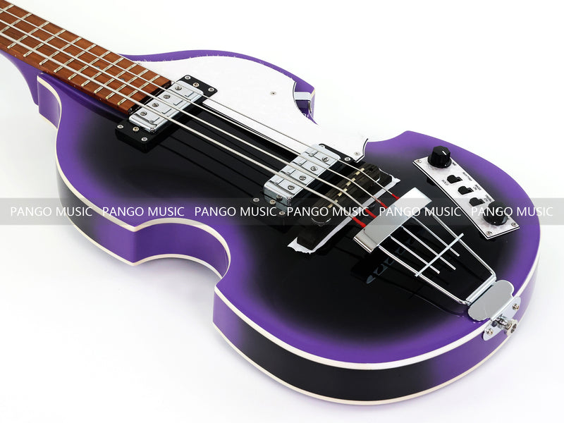 4 String Violin Semi-Hollow Electric Bass Guitar with Gloss Purple Black Burst Finish (HY-2571)