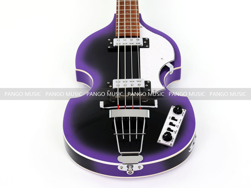 4 String Violin Semi-Hollow Electric Bass Guitar with Gloss Purple Black Burst Finish (HY-2571)