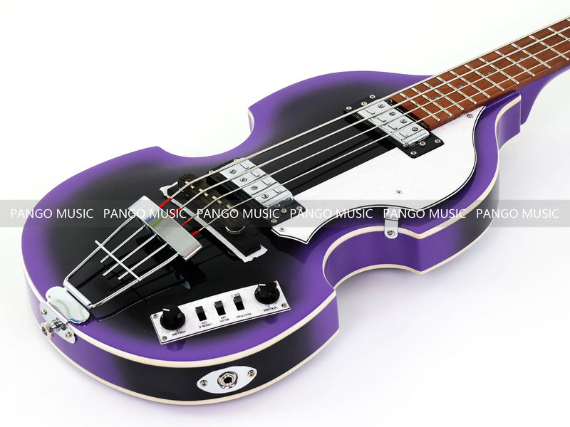 4 String Violin Semi-Hollow Electric Bass Guitar with Gloss Purple Black Burst Finish (HY-2571)