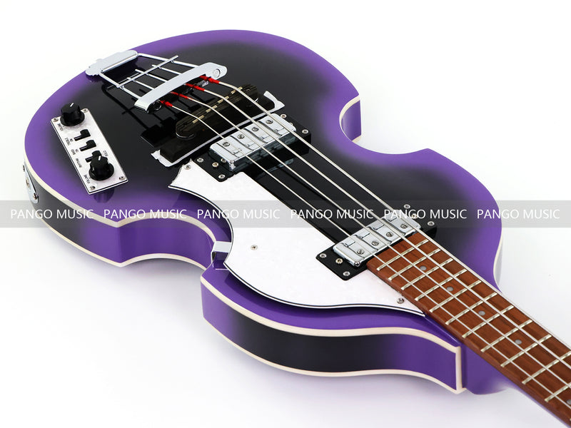 4 String Violin Semi-Hollow Electric Bass Guitar with Gloss Purple Black Burst Finish (HY-2571)