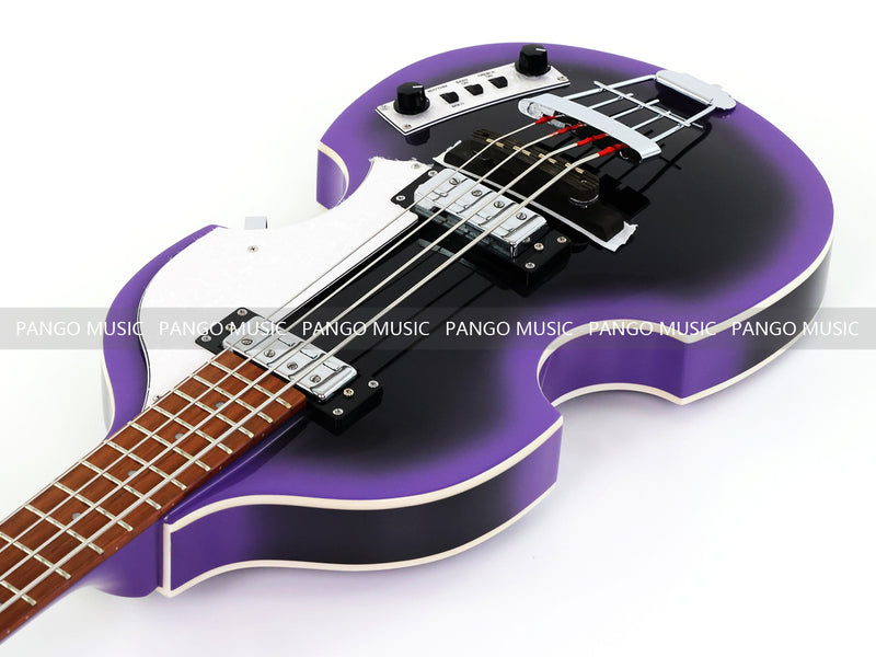 4 String Violin Semi-Hollow Electric Bass Guitar with Gloss Purple Black Burst Finish (HY-2571)