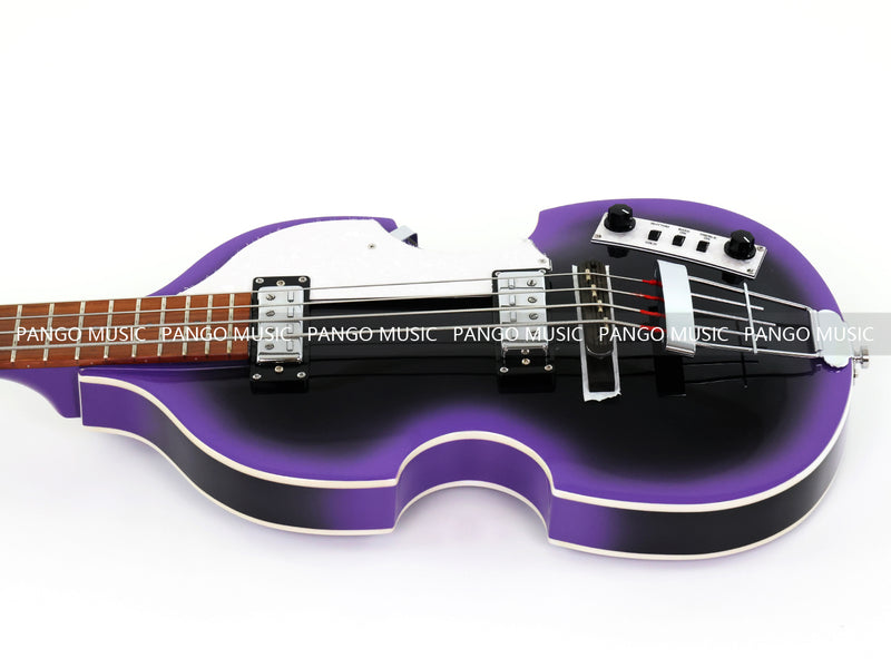 4 String Violin Semi-Hollow Electric Bass Guitar with Gloss Purple Black Burst Finish (HY-2571)
