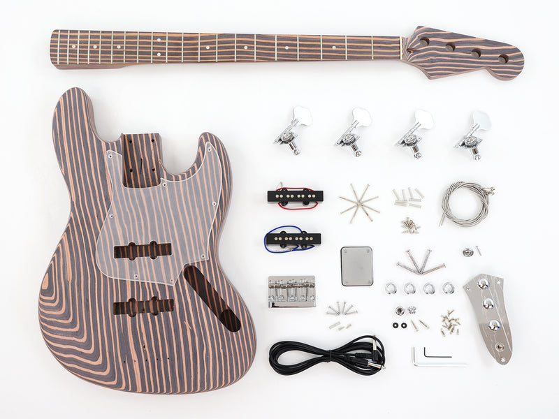 4-String All Zebrawood DIY Jazz Bass Guitar Kit (PJB-015, Limited Edition)
