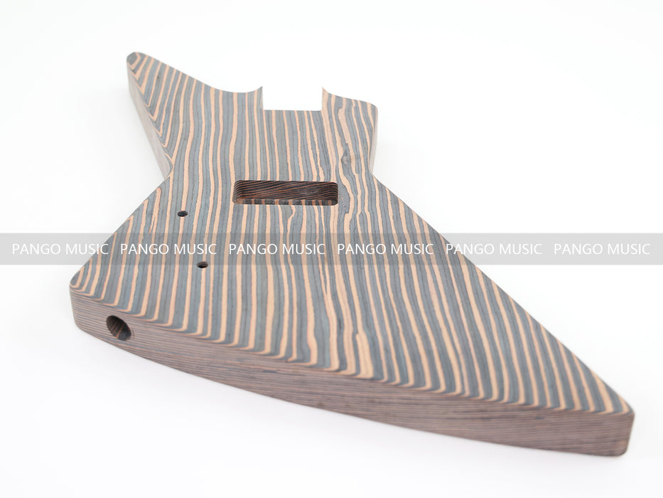4 Strings Left Hand Explorer Style All Zebrawood DIY Bass Guitar Kit ( 15429, Limited Edition )