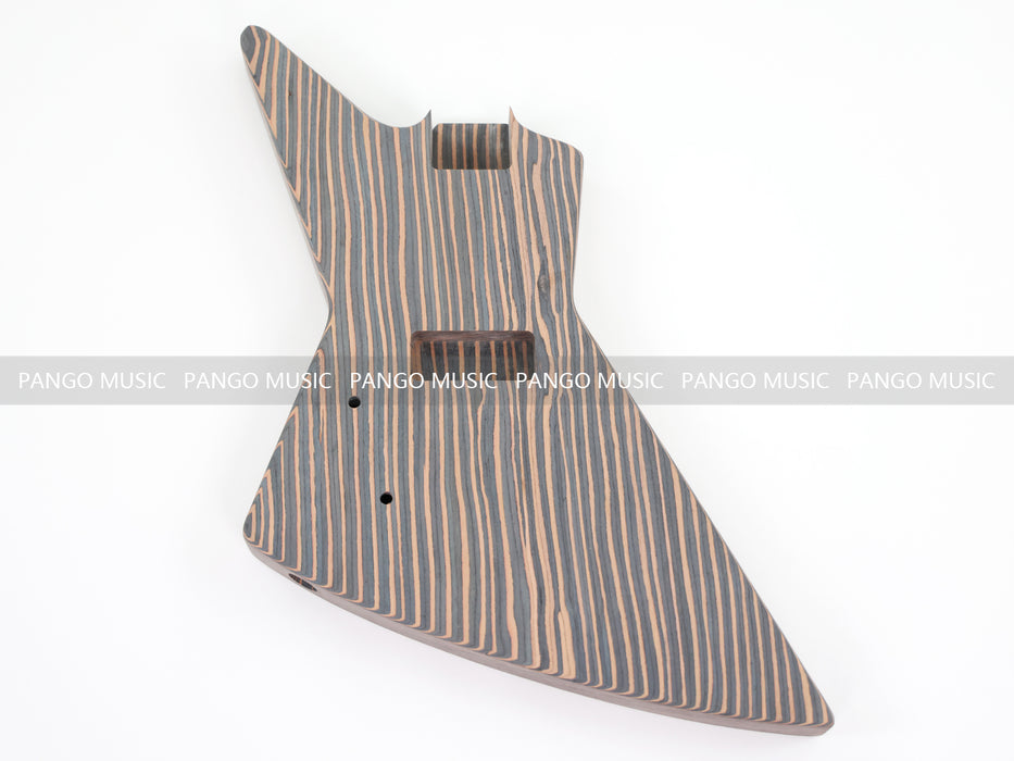4 Strings Left Hand Explorer Style All Zebrawood DIY Bass Guitar Kit ( 15429, Limited Edition )