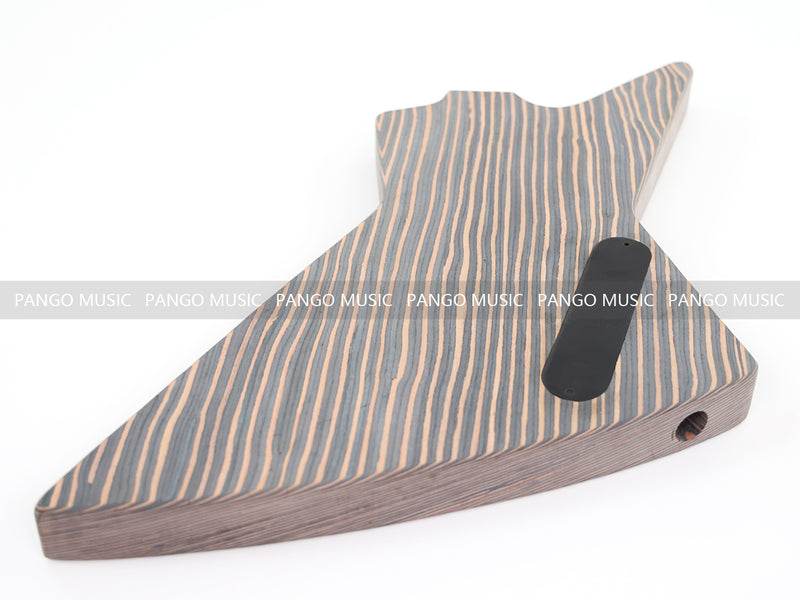 4-String Left-Handed Explorer Style All Zebrawood DIY Bass Guitar Kit ( 15429, Limited Edition )