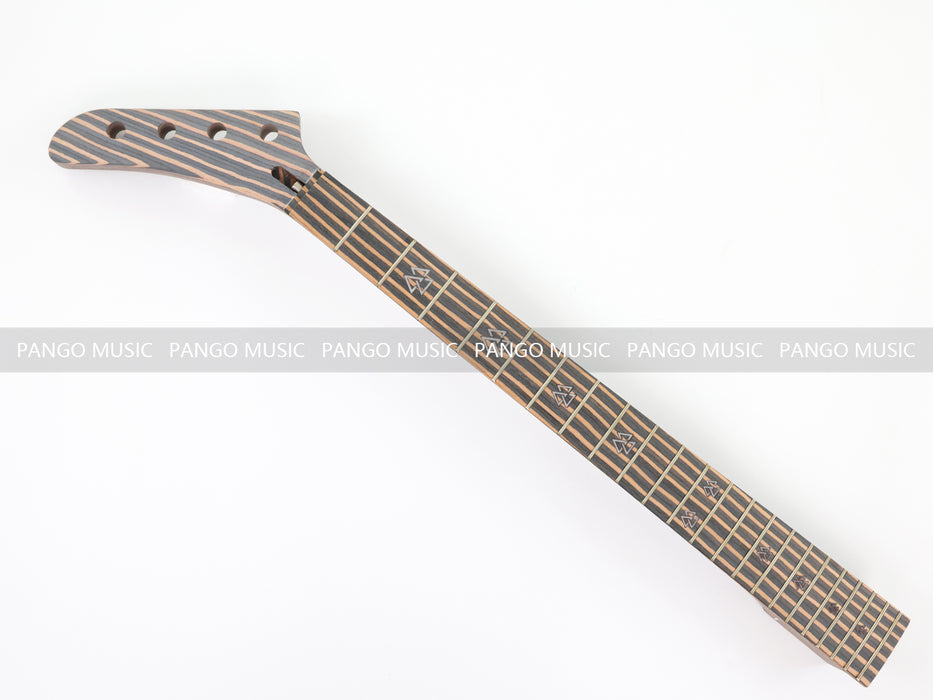 4 Strings Left Hand Explorer Style All Zebrawood DIY Bass Guitar Kit ( 15429, Limited Edition )