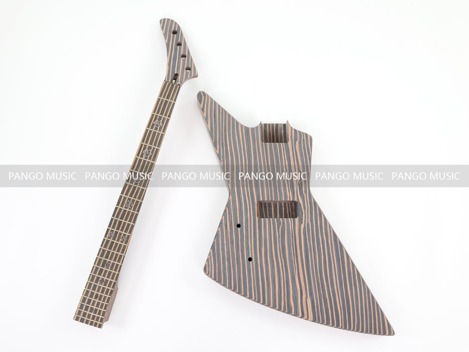 4 Strings Left Hand Explorer Style All Zebrawood DIY Bass Guitar Kit ( 15429, Limited Edition )