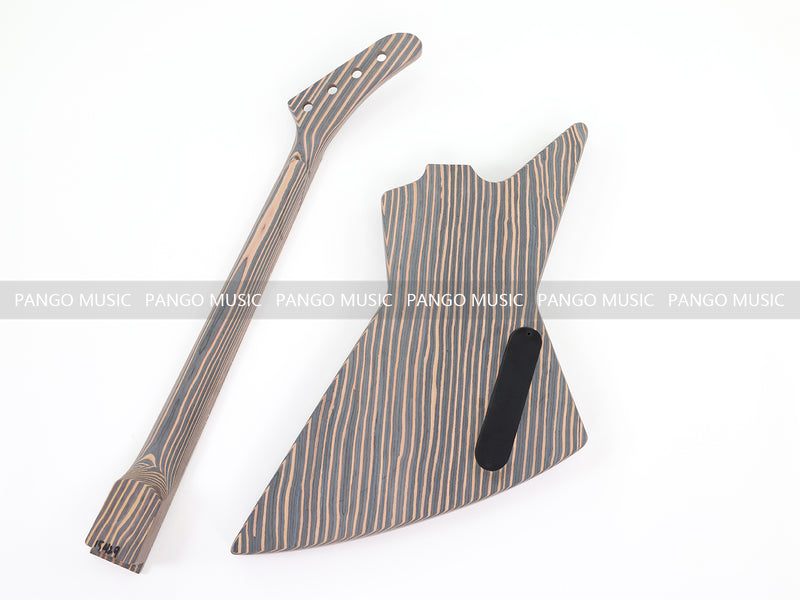 4-String Left-Handed Explorer Style All Zebrawood DIY Bass Guitar Kit ( 15429, Limited Edition )