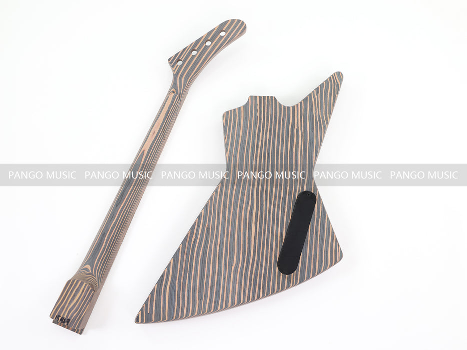 4 Strings Left Hand Explorer Style All Zebrawood DIY Bass Guitar Kit ( 15429, Limited Edition )