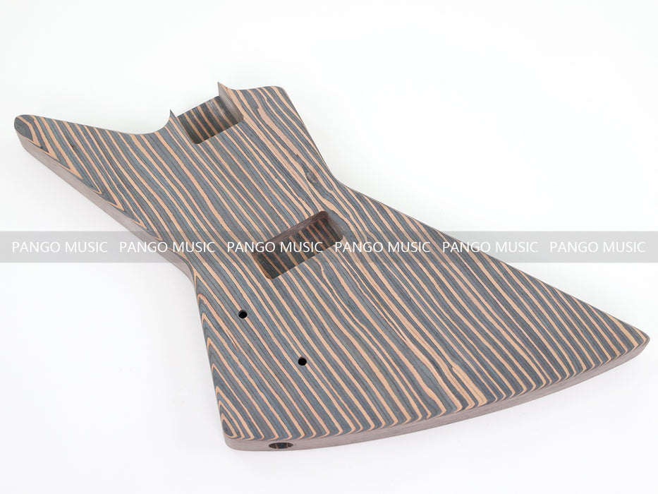 4 Strings Left Hand Explorer Style All Zebrawood DIY Bass Guitar Kit ( 15429, Limited Edition )