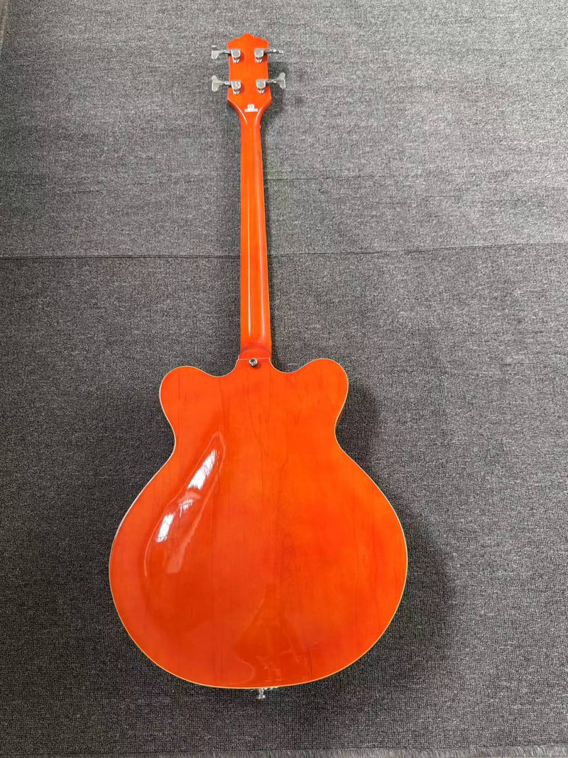 4-String Semi-Hollow Electric Bass Guitar with Gloss Orange Finish (PHY-158)