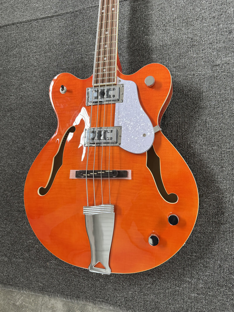4-String Semi-Hollow Electric Bass Guitar with Gloss Orange Finish (PHY-158)