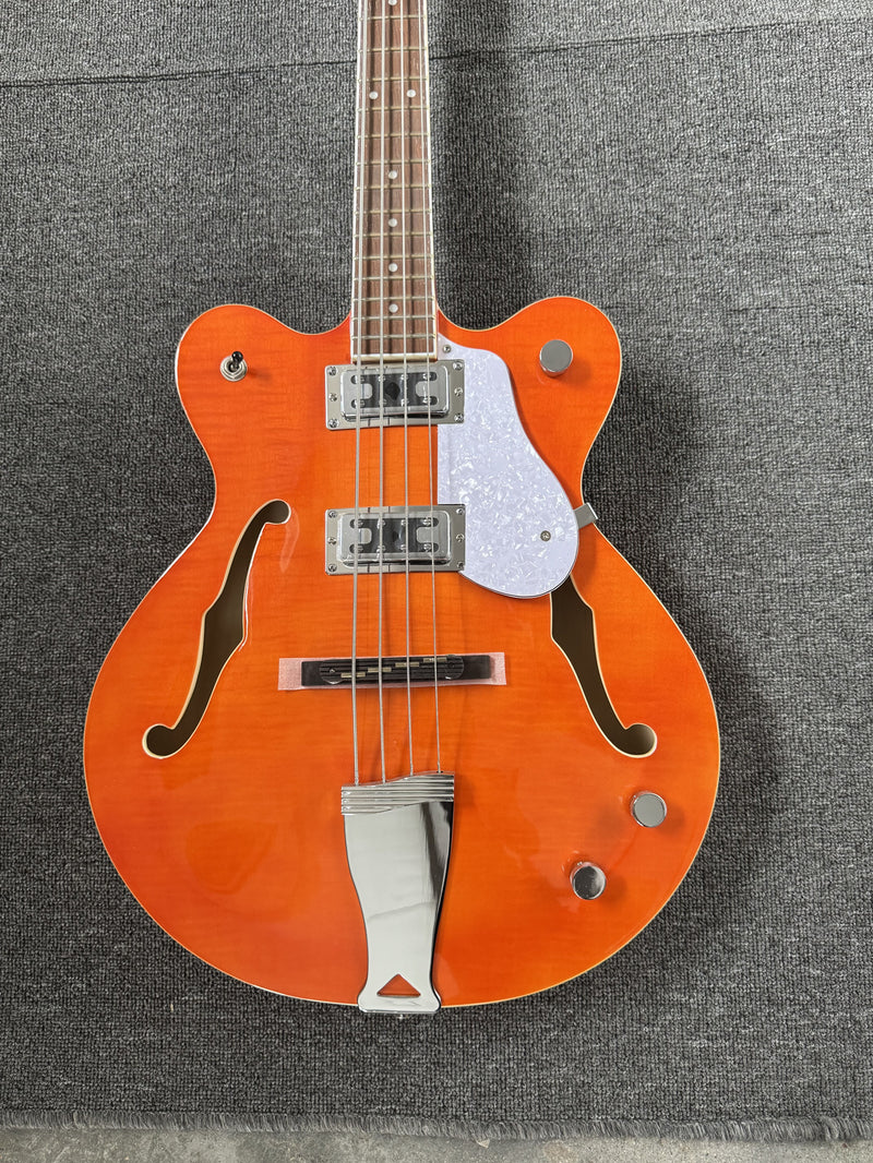 4-String Semi-Hollow Electric Bass Guitar with Gloss Orange Finish (PHY-158)