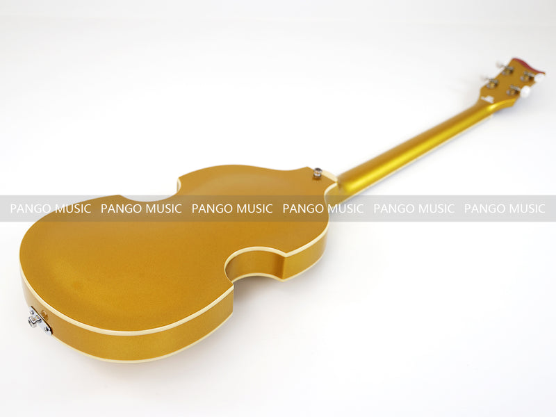 4 Strings Semi Hollow Violin Electric Bass Guitar with Gold Metallic Sparkling Finish  (PHY-107)