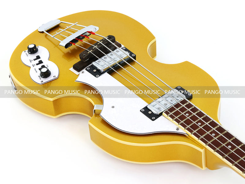 4 Strings Semi Hollow Violin Style Electric Bass Guitar with Gold Metallic Sparkling Finish  (PHY-107)