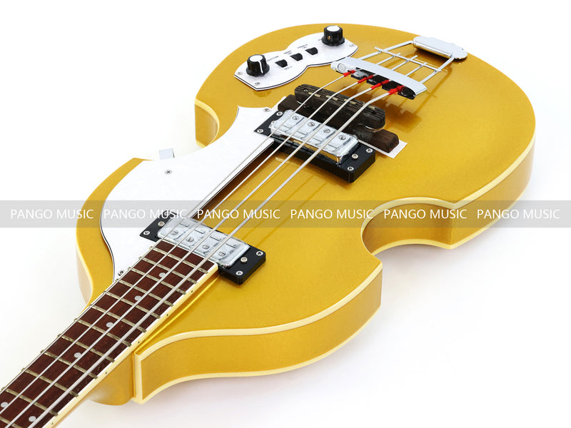 4 Strings Semi Hollow Violin Style Electric Bass Guitar with Gold Metallic Sparkling Finish  (PHY-107)