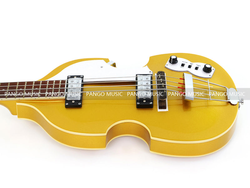 4 Strings Semi Hollow Violin Style Electric Bass Guitar with Gold Metallic Sparkling Finish  (PHY-107)