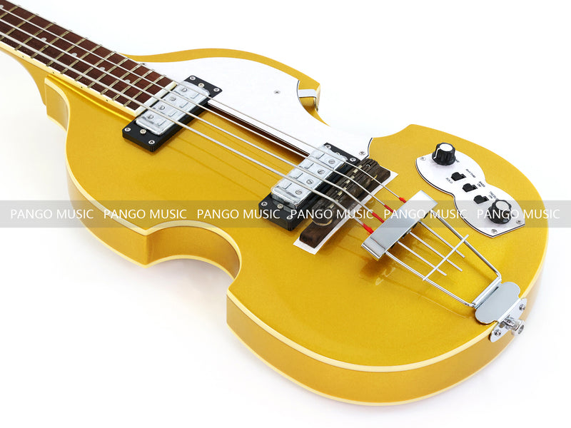 4 Strings Semi Hollow Violin Style Electric Bass Guitar with Gold Metallic Sparkling Finish  (PHY-107)