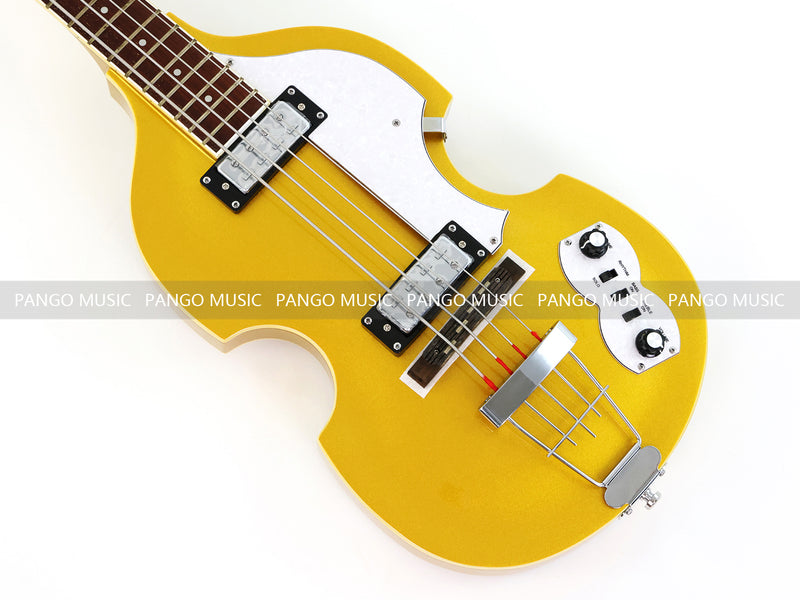 4 Strings Semi Hollow Violin Style Electric Bass Guitar with Gold Metallic Sparkling Finish  (PHY-107)