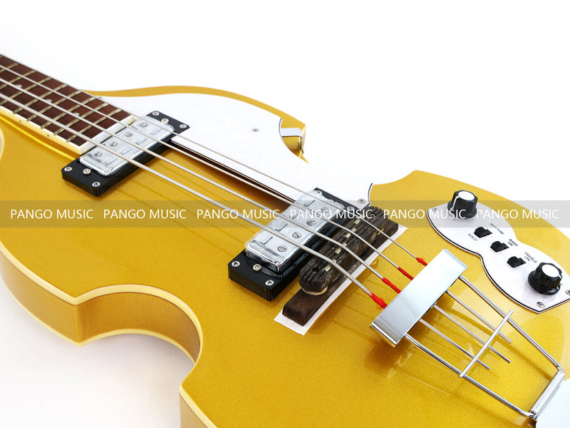 4 Strings Semi Hollow Violin Style Electric Bass Guitar with Gold Metallic Sparkling Finish  (PHY-107)