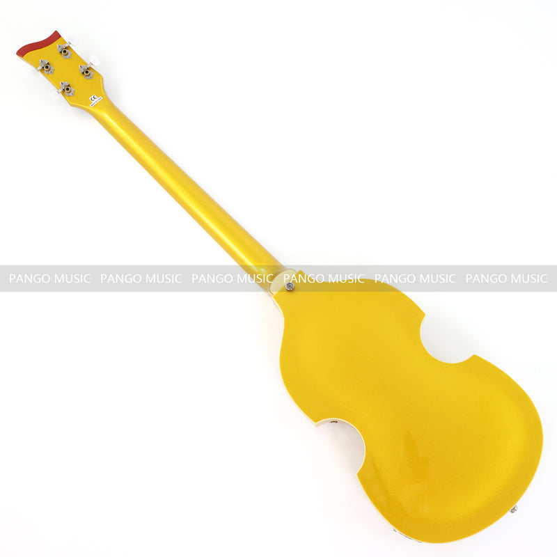 4 Strings Semi Hollow Violin Style Electric Bass Guitar with Gold Metallic Sparkling Finish  (PHY-107)