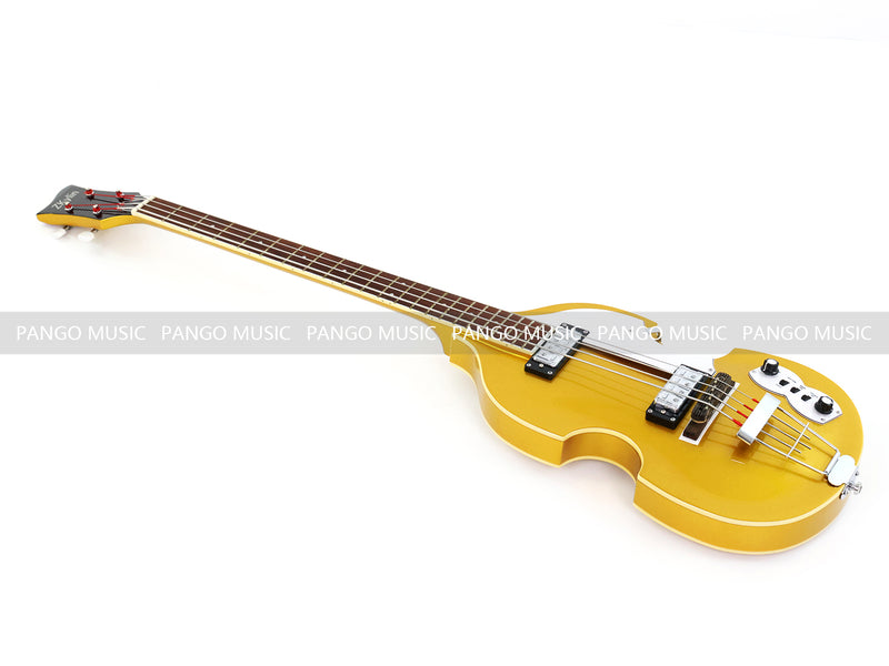 4 Strings Semi Hollow Violin Style Electric Bass Guitar with Gold Metallic Sparkling Finish  (PHY-107)