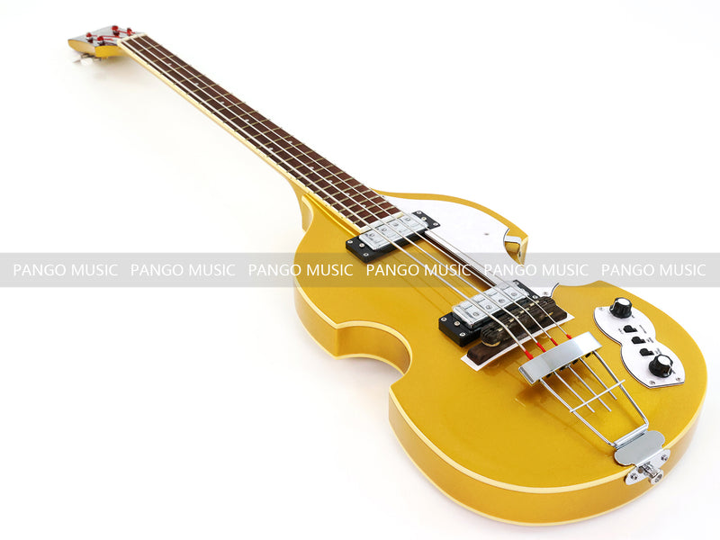 4 Strings Semi Hollow Violin Style Electric Bass Guitar with Gold Metallic Sparkling Finish  (PHY-107)