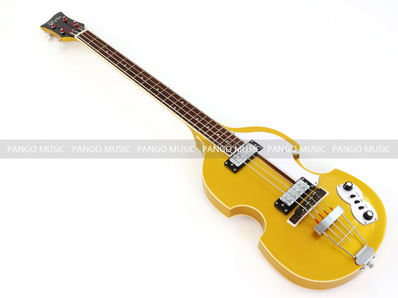 4 Strings Semi Hollow Violin Style Electric Bass Guitar with Gold Metallic Sparkling Finish  (PHY-107)