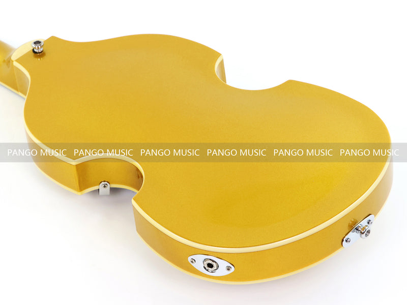 4 Strings Semi Hollow Violin Style Electric Bass Guitar with Gold Metallic Sparkling Finish  (PHY-107)