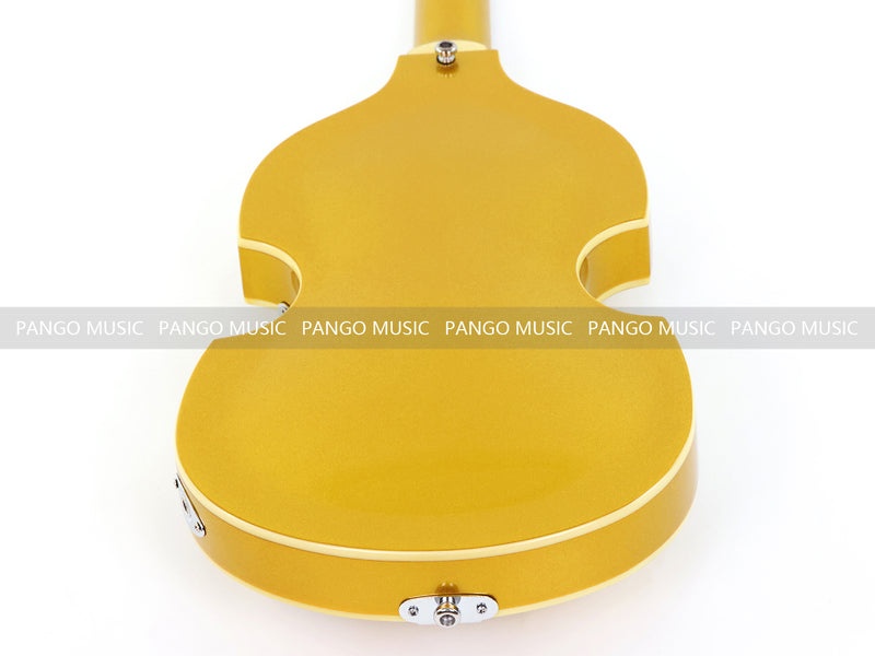 4 Strings Semi Hollow Violin Style Electric Bass Guitar with Gold Metallic Sparkling Finish  (PHY-107)