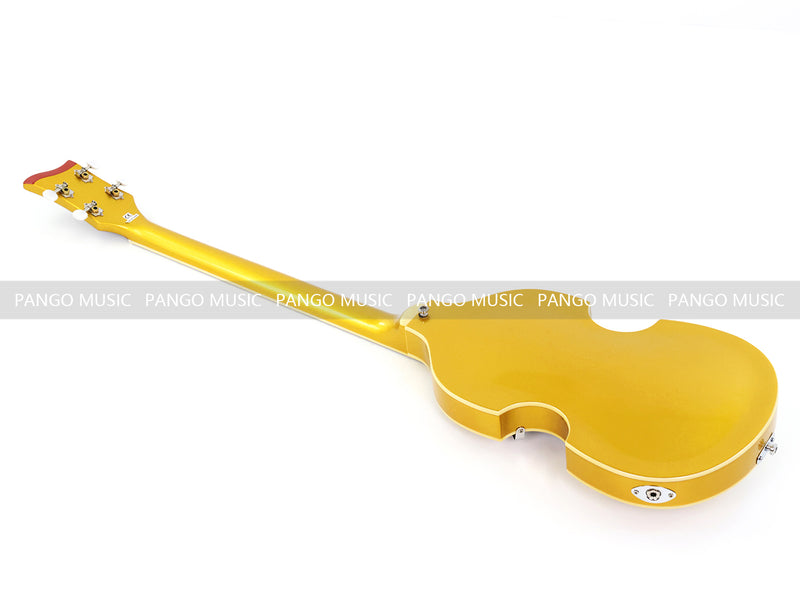 4 Strings Semi Hollow Violin Style Electric Bass Guitar with Gold Metallic Sparkling Finish  (PHY-107)