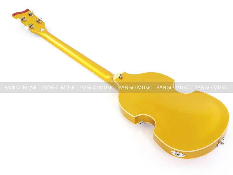 4 Strings Semi Hollow Violin Style Electric Bass Guitar with Gold Metallic Sparkling Finish  (PHY-107)