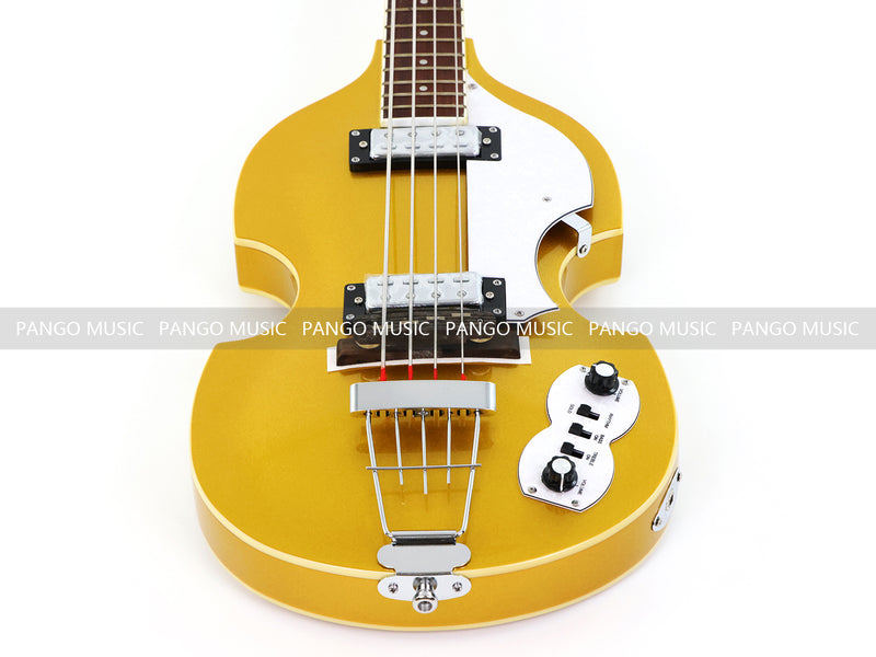 4 Strings Semi Hollow Violin Style Electric Bass Guitar with Gold Metallic Sparkling Finish  (PHY-107)