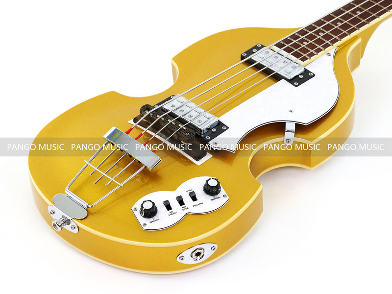 4 Strings Semi Hollow Violin Style Electric Bass Guitar with Gold Metallic Sparkling Finish  (PHY-107)