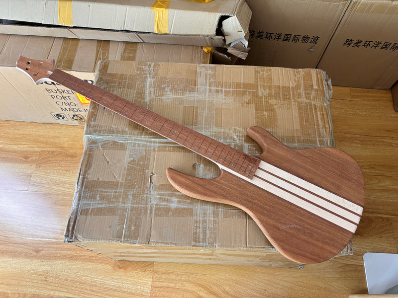4 String ESP Style Neck-Through DIY Electric Bass Guitar Kit with 5-piece Neck, Pre-Slotted Fretboard (NTB-599)