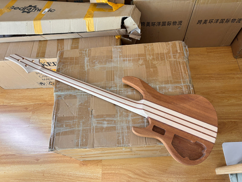 4 String ESP Style Neck-Through DIY Electric Bass Guitar Kit with 5-piece Neck, Pre-Slotted Fretboard (NTB-599)