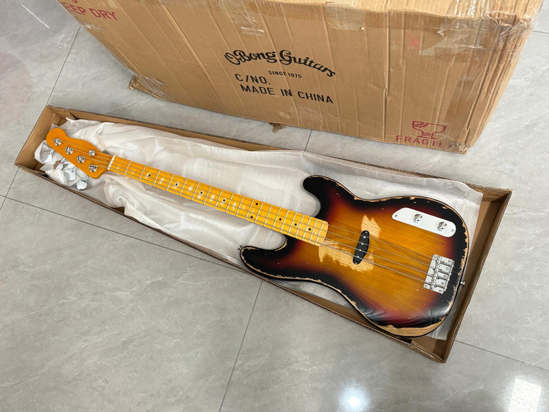 4 String Vintage P Bass Style Electric Bass Guitar with Relic Sunburst Finish & Elm Body(LRG-106X)