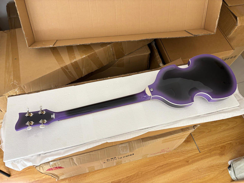 4 String Violin Semi-Hollow Electric Bass Guitar with Gloss Purple Black Burst Finish (HY-2571)