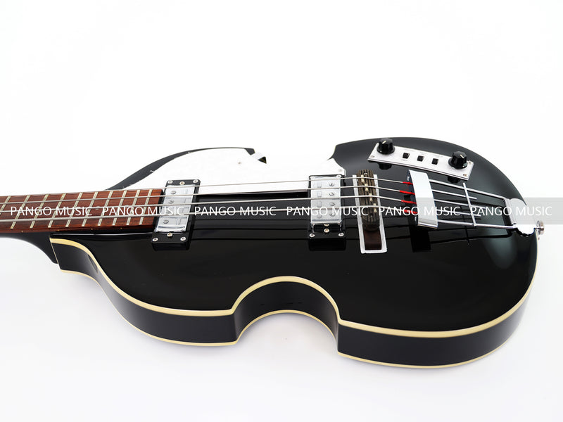 4-String Semi-Hollow Body Electric Bass Guitar Set with Gloss Black Finish (PHY-166)