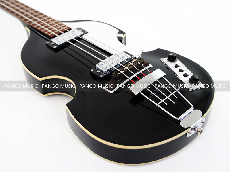 4-String Semi-Hollow Body Electric Bass Guitar Set with Gloss Black Finish (PHY-166)