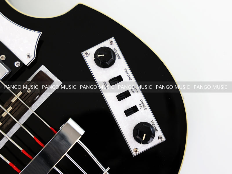 4-String Semi-Hollow Body Electric Bass Guitar Set with Gloss Black Finish (PHY-166)