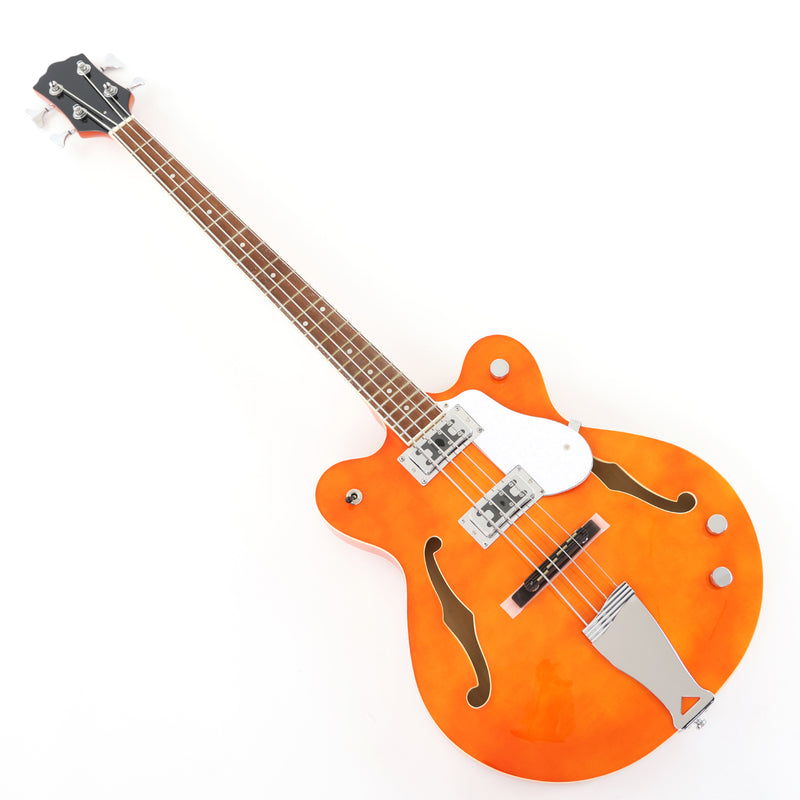 4-String Semi-Hollow Electric Bass Guitar with Gloss Orange Finish (PHY-158)
