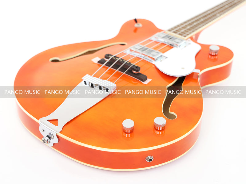 4-String Semi-Hollow Electric Bass Guitar with Gloss Orange Finish (PHY-158)