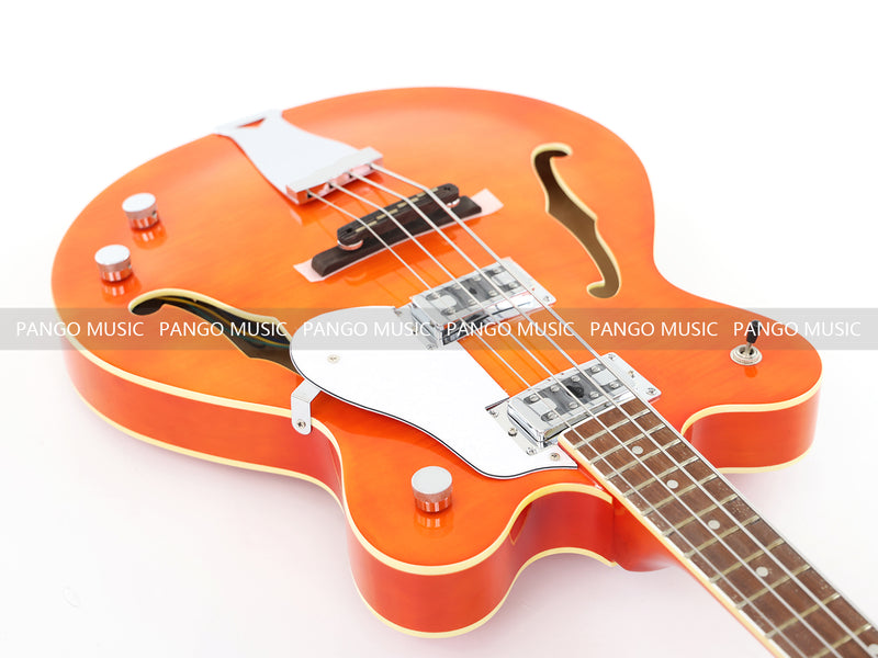 4-String Semi-Hollow Electric Bass Guitar with Gloss Orange Finish (PHY-158)
